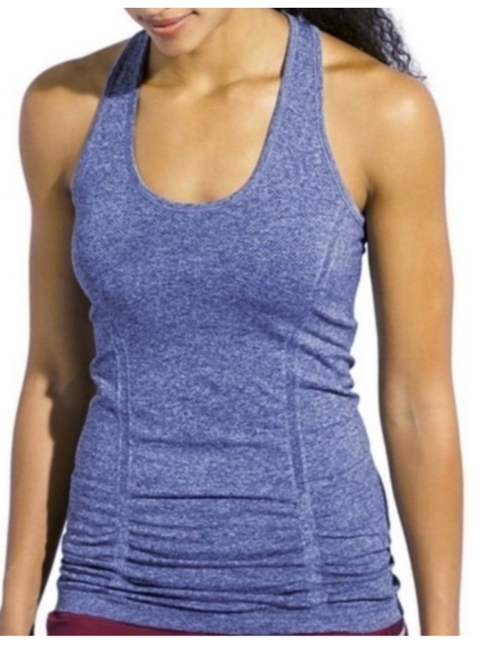 Athleta Fastest Track Racerback Tank Top Blue Heather Ruched XL Stretch